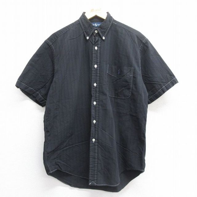 【50%OFF】ラルフローレン 90s 半袖シャツ ワンポイントロゴ ブラックストライプ XL | 古着