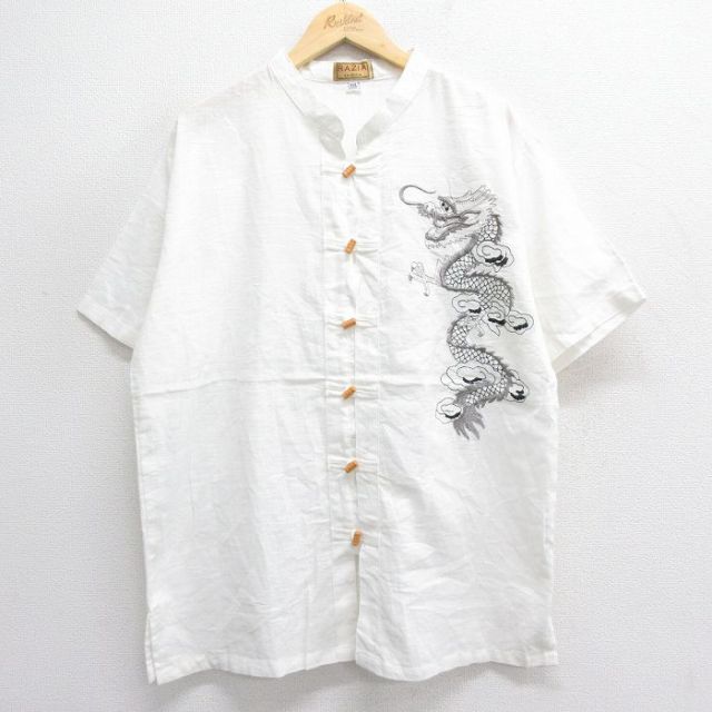 【50%OFF】半袖シャツ 龍刺繍 ホワイト XL | 古着