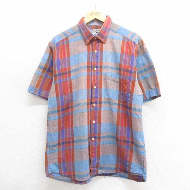 L★古着 半袖 シャツ メンズ 90年代 90s 薄紺他 ネイビー チェック 25jun17 中古 トップス