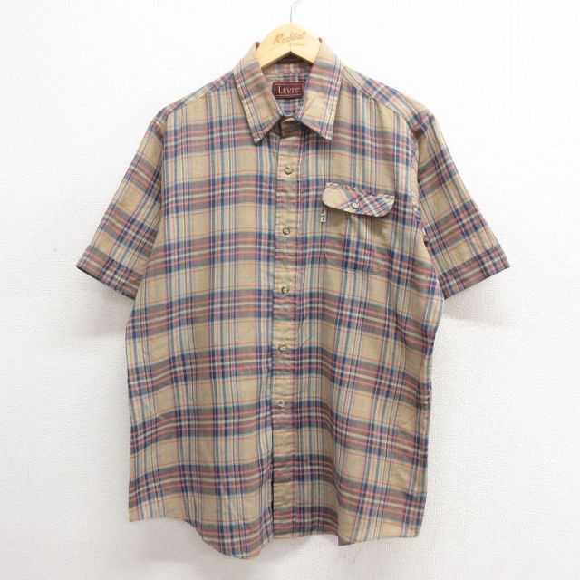 L★古着 リーバイス Levis 半袖 シャツ メンズ 90年代 90s ベージュ他 カーキ チェック 25jun17 中古 トップス