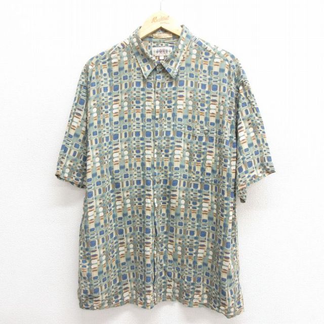 【50%OFF】L★古着 半袖 シャツ メンズ 00年代 00s レーヨン 緑他 グリーン 25jun17 中古 トップス