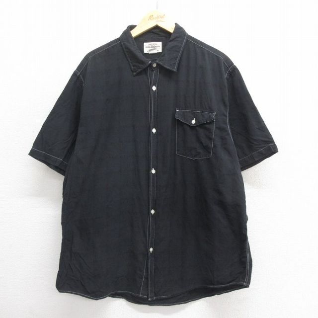XL★古着 ラルフローレン Ralph Lauren ポロジーンズ 半袖 ブランド シャツ メンズ 大きいサイズ コットン 黒 ブラック チェック 25jun17 中古 トップス