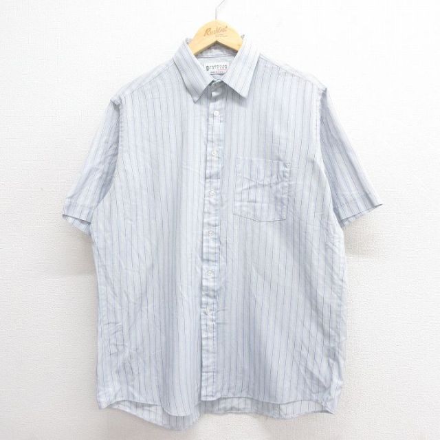 XL★古着 半袖 シャツ メンズ 80年代 80s USA製 薄紺他 ネイビー ストライプ 25jun18 中古 トップス