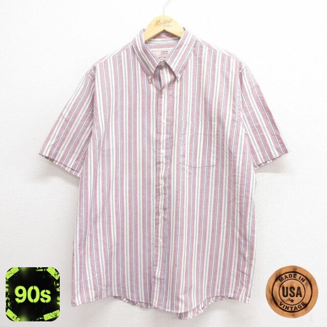 【50%OFF】アロー 90s 半袖シャツ ストライプ バーガンディ XL | 古着