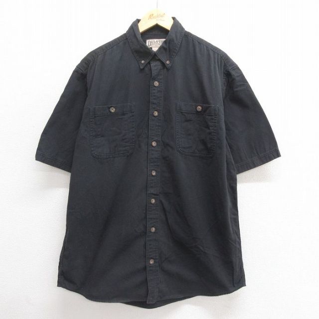 XL★古着 DULUTH TRADING 半袖 シャツ メンズ ロング丈 コットン ボタンダウン 黒 ブラック 25jun18 中古 トップス