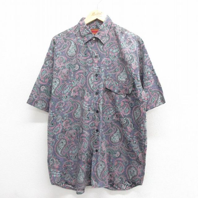 半袖シャツ 花柄 パープル L | 古着