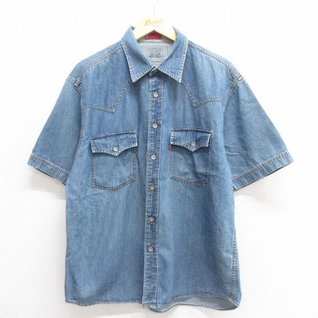 XL★古着 リーバイス Levis 半袖 ウエスタン シャツ メンズ 紺 ネイビー デニム 25jun18 中古 トップス