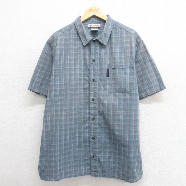 XL★古着 コロンビア COLUMBIA 半袖 シャツ メンズ 00年代 00s コットン 薄紺他 ネイビー チェック 25jun18 中古 トップス