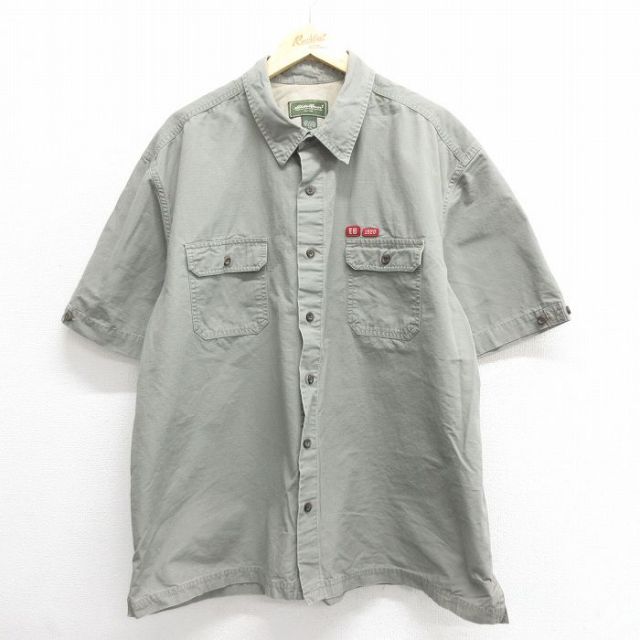 XL★古着 エディーバウアー 半袖 シャツ メンズ リップストップ 大きいサイズ コットン グレー 25jun18 中古 トップス