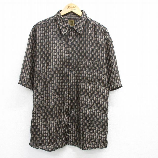 XL★古着 半袖 シャツ メンズ 総柄 大きいサイズ 黒他 ブラック 25jun18 中古 トップス