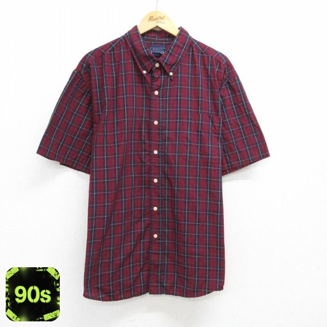 【50%OFF】ベーシックエディションズ 90s 半袖シャツ バーガンディチェック XL | 古着