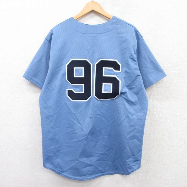 XL★古着 マジェスティック 半袖 ベースボール シャツ メンズ 90年代 90s ノースカロライナターヒールズ 96 メッシュ地 大きいサイズ USA製 薄紺 ネイビー 25jun18 中古 トップス