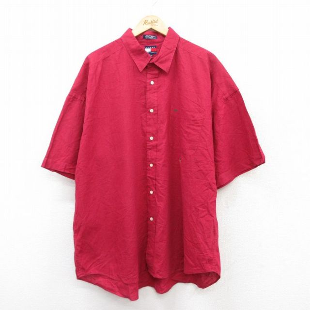 【50%OFF】トミーヒルフィガー 90s 半袖シャツ ワンポイントロゴ レッド XL | 古着