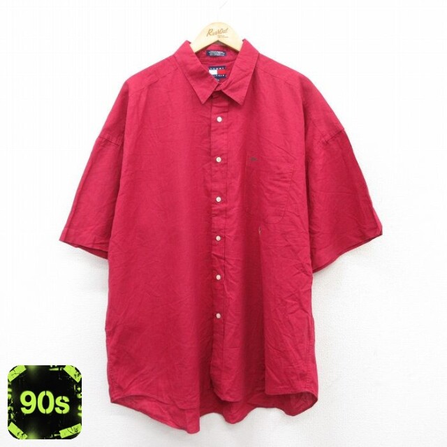 トミーヒルフィガー 90s 半袖シャツ ワンポイントロゴ レッド XL | 古着