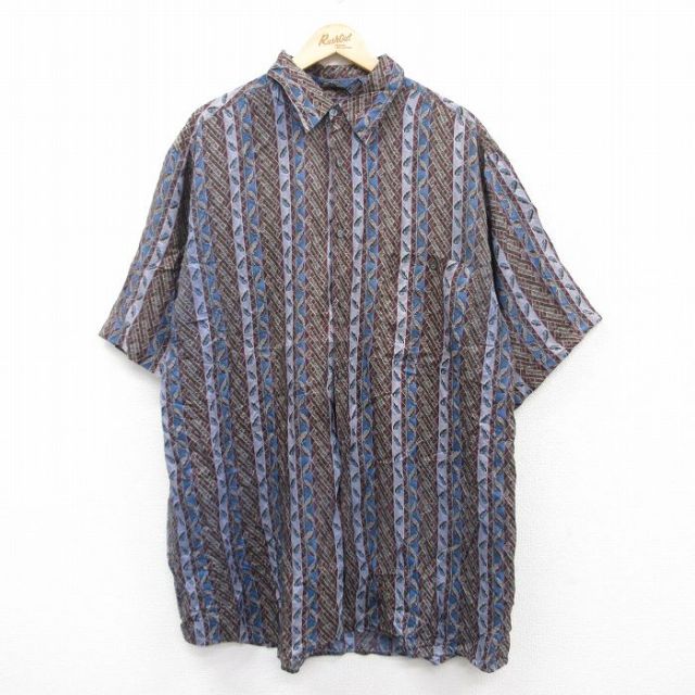 00s 半袖シャツ 葉総柄 パープル XL | 古着