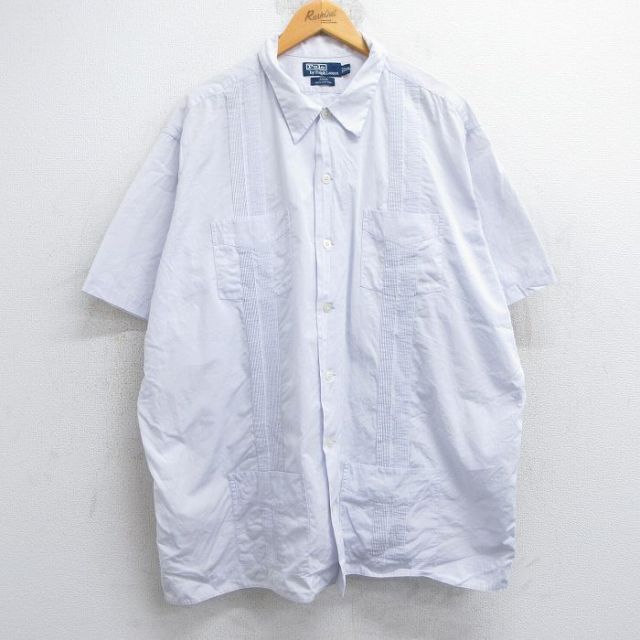 XL★古着 ラルフローレン Ralph Lauren 半袖 ブランド キューバ シャツ メンズ 90年代 90s JAVA 大きいサイズ ロング丈 コットン 薄紫系 パープル 【spe】 25jun19 中古 トップス