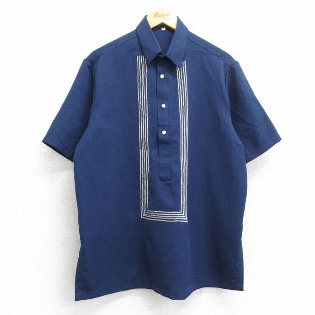 L★古着 半袖 シャツ メンズ 紺他 ネイビー 25jun19 中古 トップス
