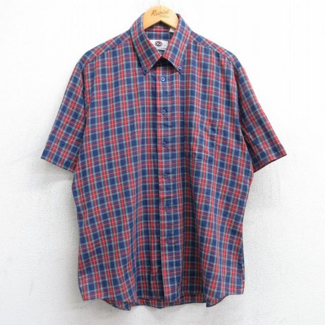 【50%OFF】90s 半袖シャツ ネイビーチェック XL | 古着