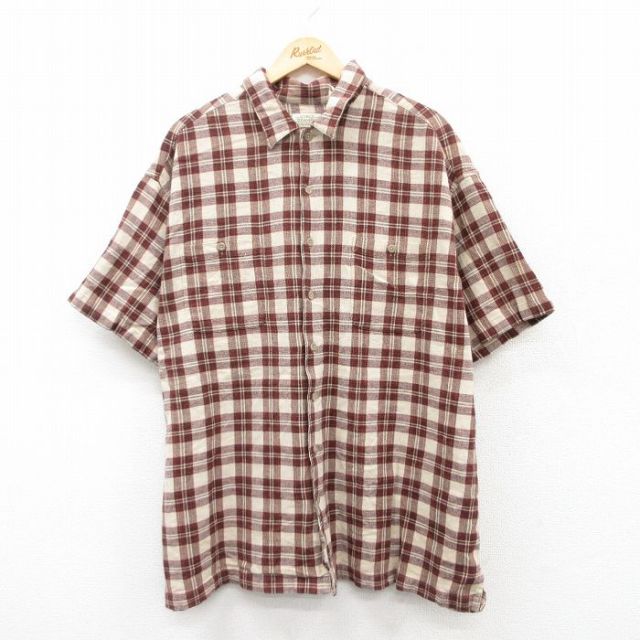 XL★古着 セントジョンズベイ 半袖 シャツ メンズ 00年代 00s 大きいサイズ コットン 茶他 ブラウン チ 【spe】 25jun20 中古 トップス