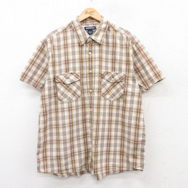 エアロポステール 00s 半袖シャツ ブラウンチェック XL | 古着