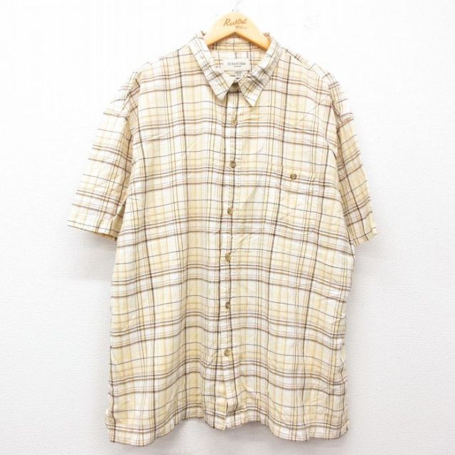 XL★古着 セントジョンズベイ 半袖 シャツ メンズ 大きいサイズ コットン 薄黄他 イエロー チェック 25jun21 中古 トップス