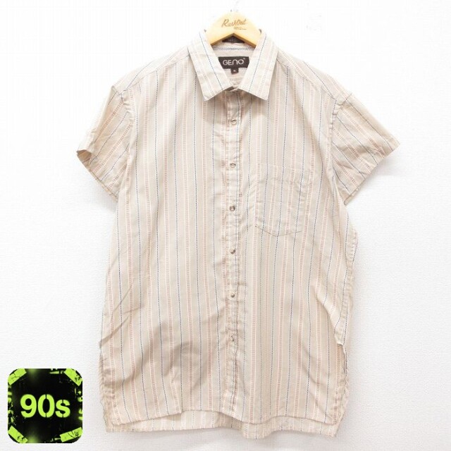 90s 半袖シャツ ベージュストライプ XL | 古着