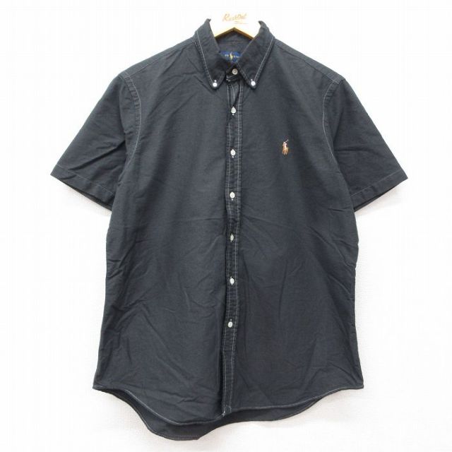 L★古着 ラルフローレン Ralph Lauren 半袖 ブランド シャツ メンズ ワンポイントロゴ コットン ボタンダウン 黒 ブラック 25jun21 中古 トップス
