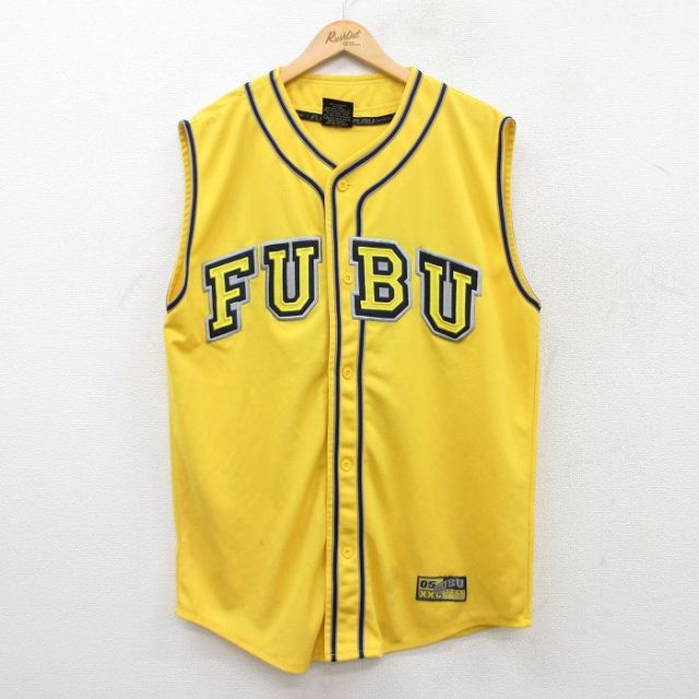 L★古着 フブ FUBU ノースリーブ ベースボール シャツ メンズ 00年代 00s ビッグロゴ 05 黄 イエロー 【spe】 25jun21 中古 トップス
