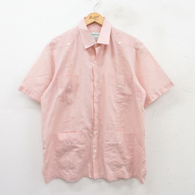 L★古着 半袖 キューバ シャツ メンズ 90年代 90s ピンク 25jun21 中古 トップス