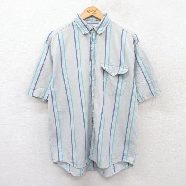 L★古着 ドッカーズ 半袖 シャツ メンズ 90年代 90s ワンポイントロゴ コットン USA製 グレー他 ストライプ 25jun21 中古 トップス