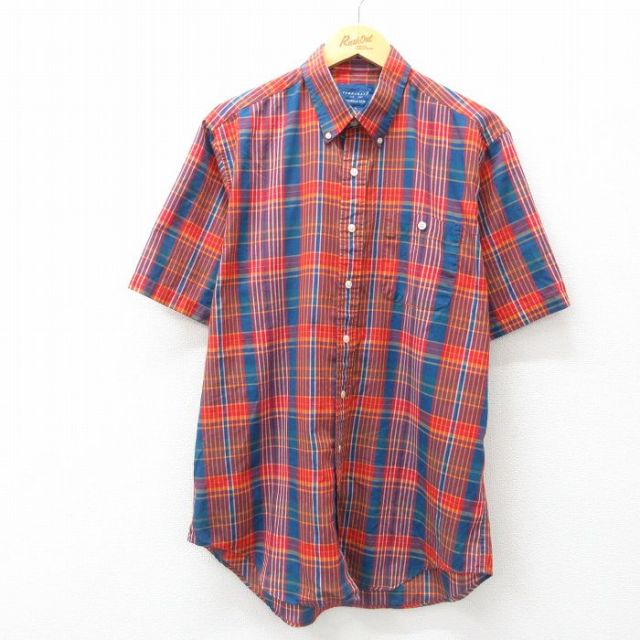 XL★古着 タウンクラフト 半袖 シャツ メンズ 90年代 90s ボタンダウン 赤他 レッド チェック 25jun21 中古 トップス