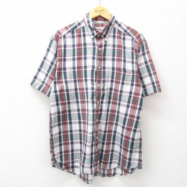 L★古着 ラングラー Wrangler 半袖 シャツ メンズ 90年代 90s コットン ボタンダウン 白他 ホワイト チェック 25jun21 中古 トップス