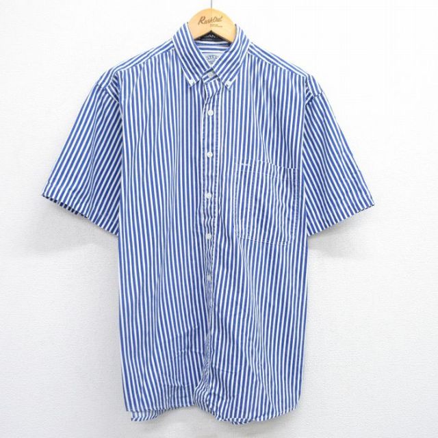 【50%OFF】XL★古着 GANT 半袖 シャツ メンズ 90年代 90s コットン ボタンダウン 青他 ブルー ストライプ 25jun23 中古 トップス