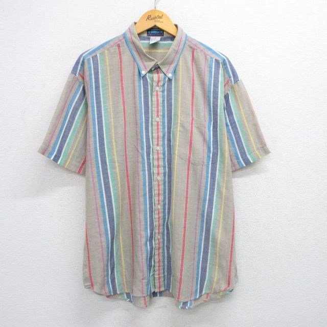 XL★古着 マックレガー 半袖 シャツ メンズ 大きいサイズ ボタンダウン ベージュ他 カーキ ストライプ 25jun23 中古 トップス