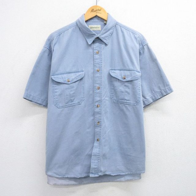 XL★古着 セントジョンズベイ 半袖 シャツ メンズ 90年代 90s 大きいサイズ コットン 薄紺 ネイビー デニム 25jun23 中古 トップス
