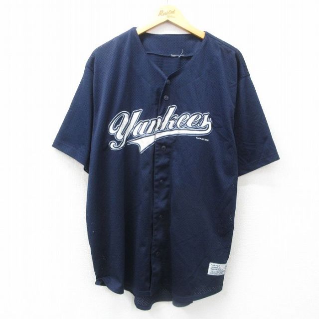 XL★古着 半袖 ベースボール シャツ メンズ 00年代 00s MLB ニューヨークヤンキース メッシュ地 大きいサイズ 紺 ネイビー メジャーリーグ 野球 25jun23 中古 トップス