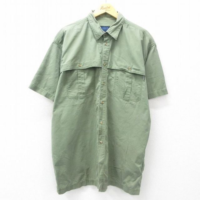 【50%OFF】XL★古着 半袖 シャツ メンズ 大きいサイズ ロング丈 緑 グリーン 25jun23 中古 トップス