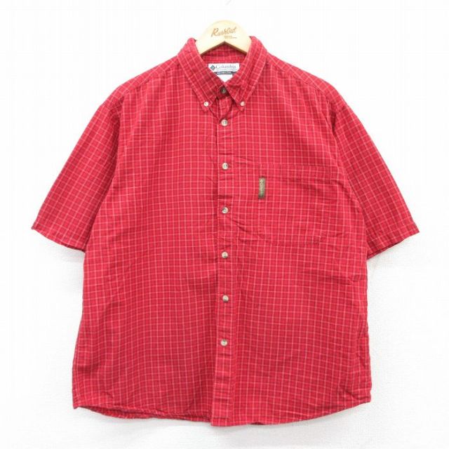 XL★古着 コロンビア COLUMBIA 半袖 シャツ メンズ 00年代 00s コットン ボタンダウン 赤他 レッド チェック 25jun23 中古 トップス