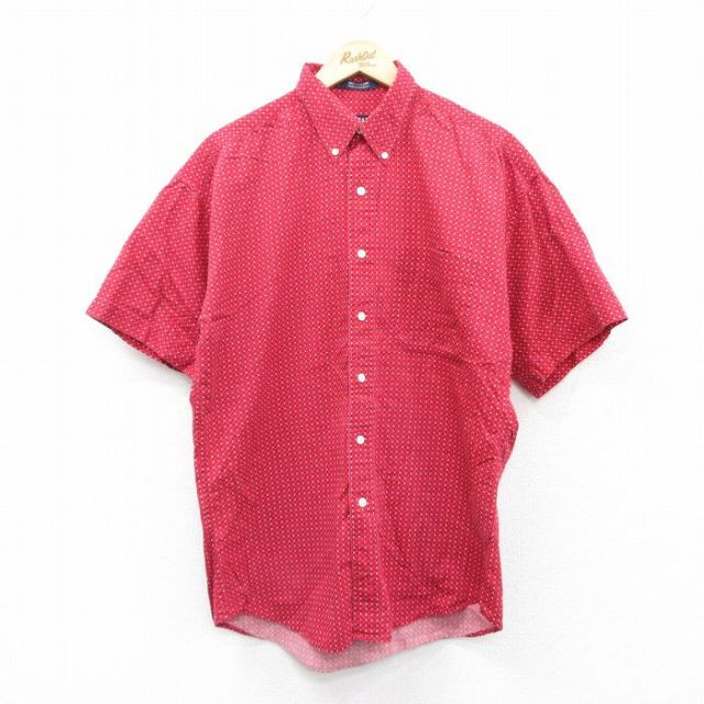 L★古着 ラルフローレン Ralph Lauren チャップス 半袖 ブランド シャツ メンズ 90年代 90s 総柄 コットン ボタンダウン 赤他 レッド 25jun23 中古 トップス