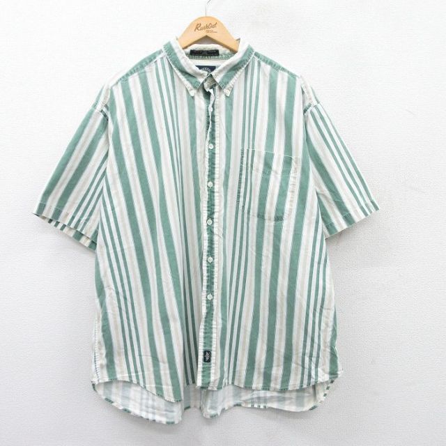 【50%OFF】XL★古着 ドッカーズ 半袖 シャツ メンズ 90年代 90s 大きいサイズ コットン ボタンダウン 緑他 グリーン ストライプ 【spe】 25jun23 中古 トップス