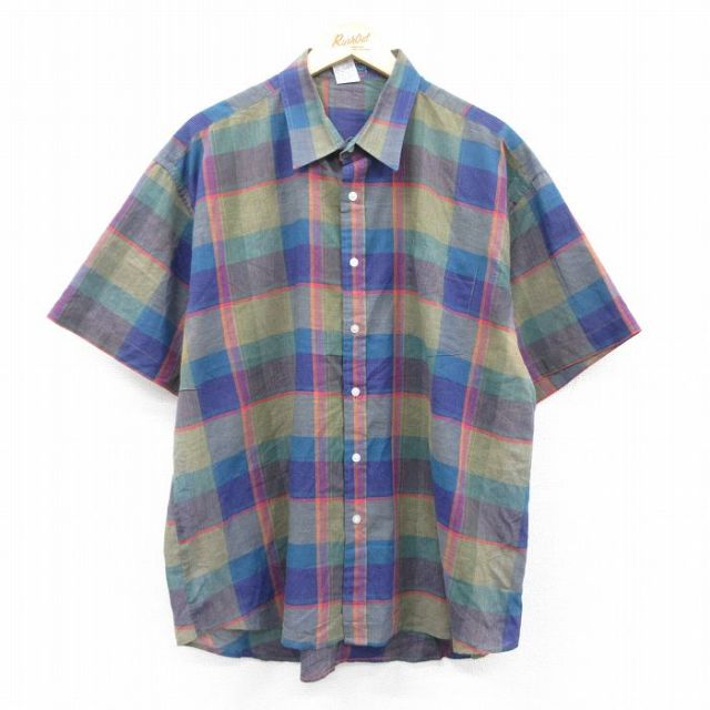 XL★古着 マックレガー 半袖 シャツ メンズ 大きいサイズ 紺他 ネイビー チェック 25jun23 中古 トップス