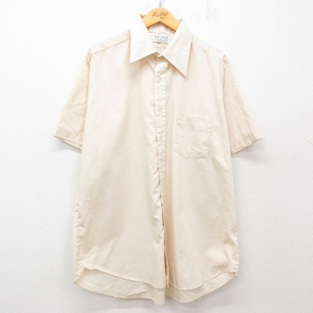 XL★古着 半袖 シャツ メンズ 70年代 70s USA製 薄ベージュ カーキ 25jun23 中古 トップス