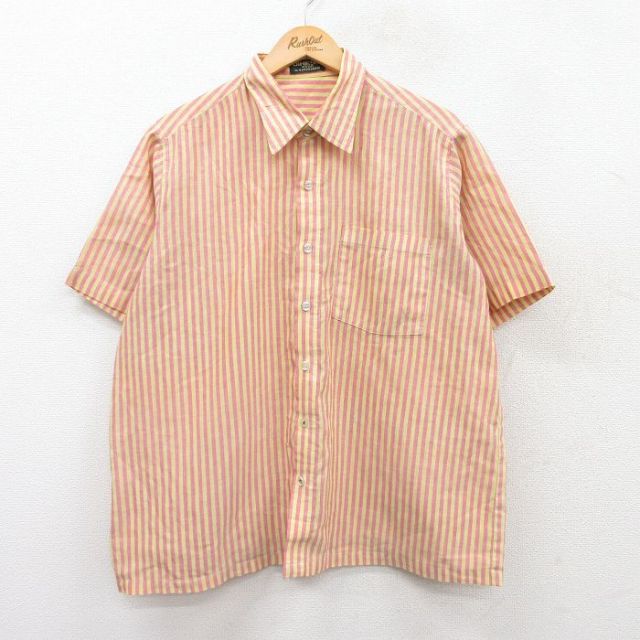 【50%OFF】XL★古着 半袖 シャツ メンズ 90年代 90s 黄他 イエロー ストライプ 25jun24 中古 トップス