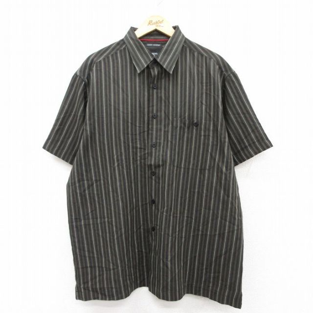 XL★古着 HAGGAR 半袖 シャツ メンズ 大きいサイズ ロング丈 黒他 ブラック ストライプ 25jun24 中古 トップス