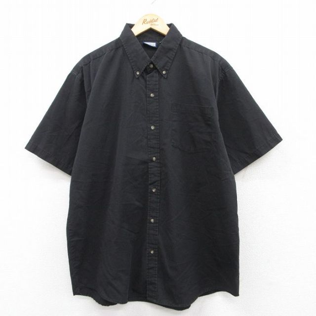 XL★古着 半袖 シャツ メンズ 大きいサイズ ロング丈 ボタンダウン 黒 ブラック 25jun24 中古 トップス