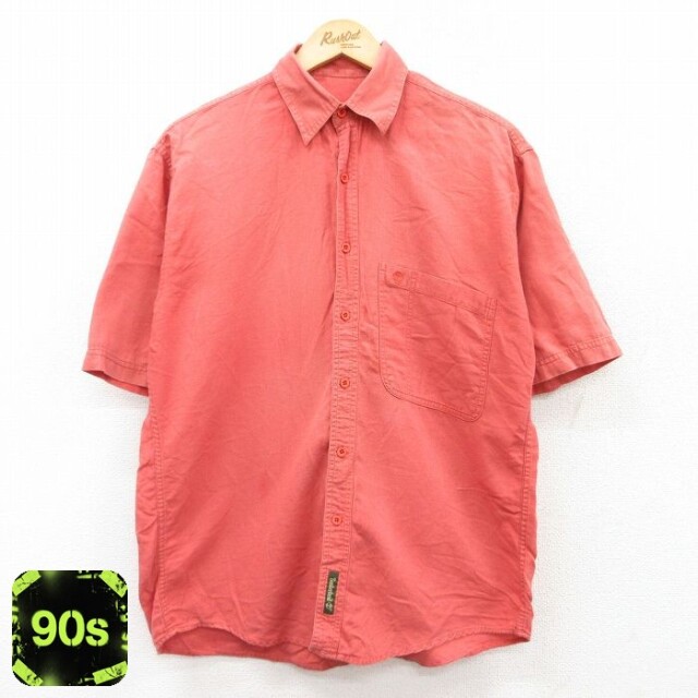 【50%OFF】ティンバーランド 90s 半袖シャツ ワンポイントロゴ レッド L | 古着