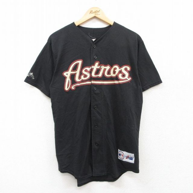 【50%OFF】M★古着 マジェスティック 半袖 ベースボール シャツ メンズ 90年代 90s MLB ヒューストンアストロズ USA製 黒 ブラック メジャーリーグ 野球 25jun24 中古 トップス