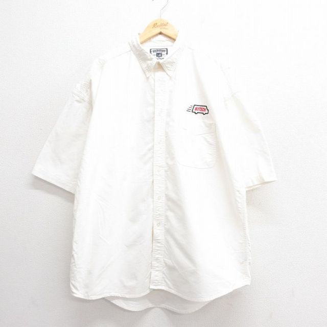 XL★古着 リー Lee 半袖 シャツ メンズ 00年代 00s トラック 大きいサイズ ロング丈 コットン ボタンダウン 白 ホワイト 25jun24 中古 トップス