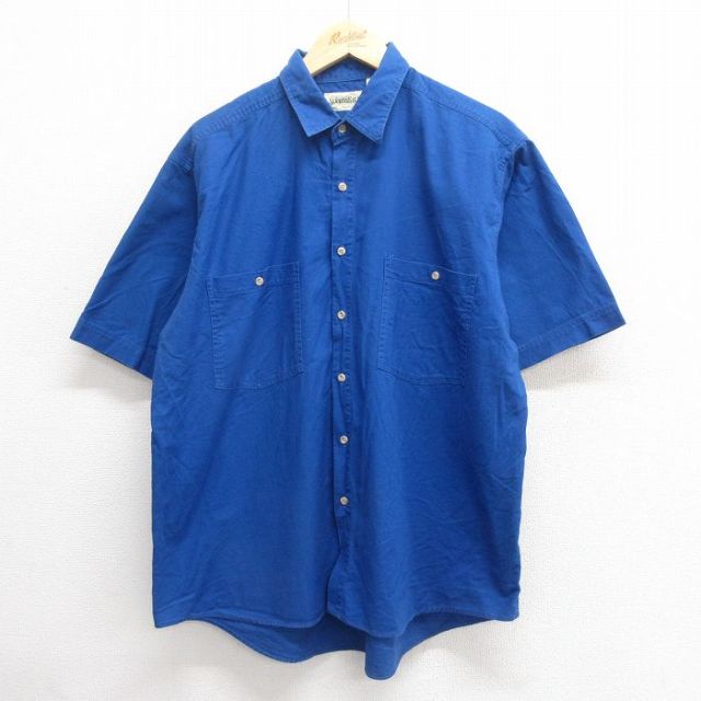 XL★古着 セントジョンズベイ 半袖 シャツ メンズ 90年代 90s コットン 青 ブルー 25jun24 中古 トップス