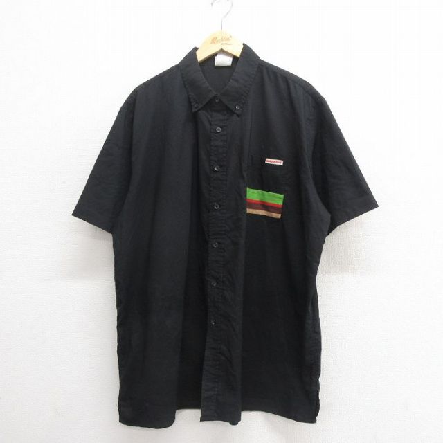 XL★古着 半袖 シャツ メンズ バーガーキング 大きいサイズ ロング丈 ボタンダウン 黒 ブラック 25jun24 中古 トップス